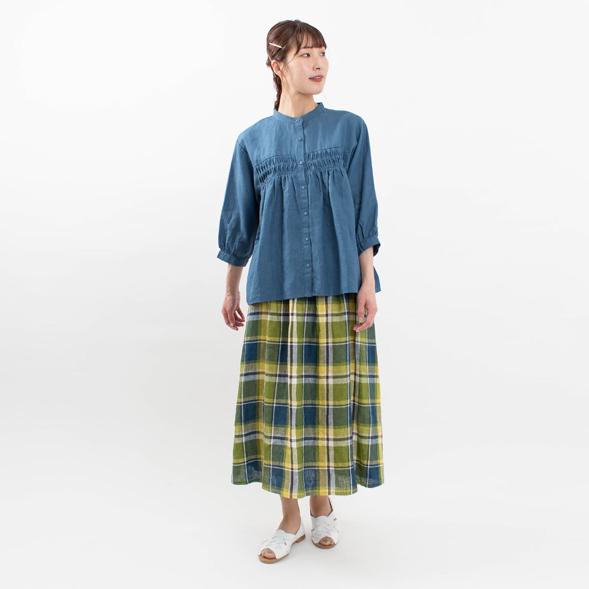 blue willow リネンピンタックブラウス ｜ナチュラルファッション 