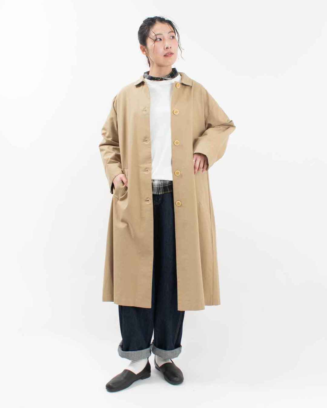 【新品タグ付き】ブルーウィロー blue willow ステンカラーコート blue willow コットンオックスステンカラーコート｜ナチュラル