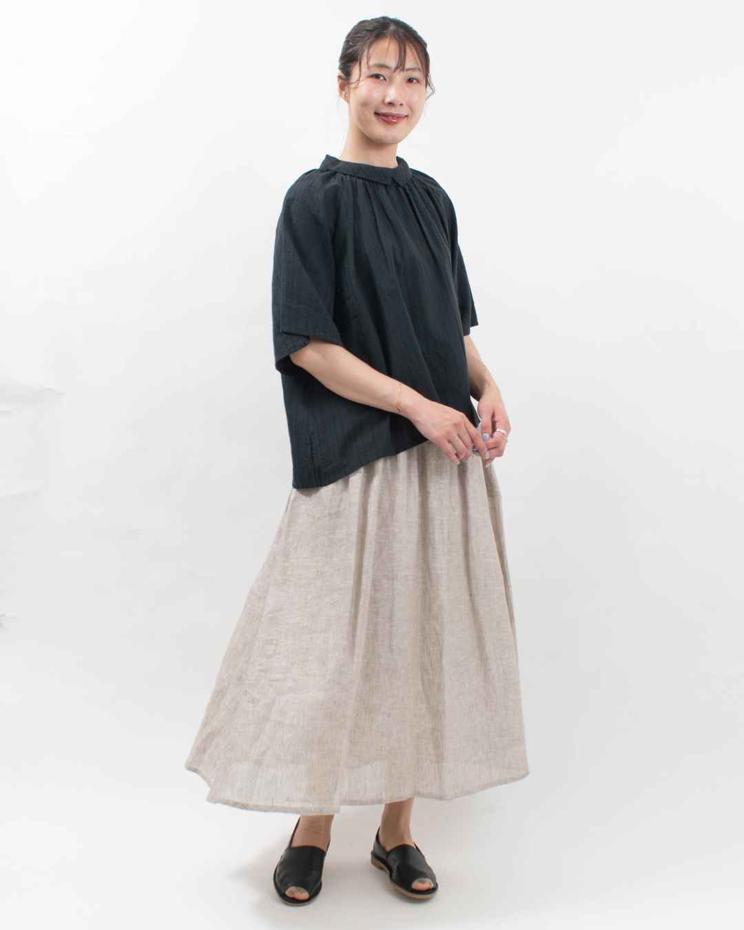 01EUP11312 blue willow コットンドビーフラットカラーブラウス