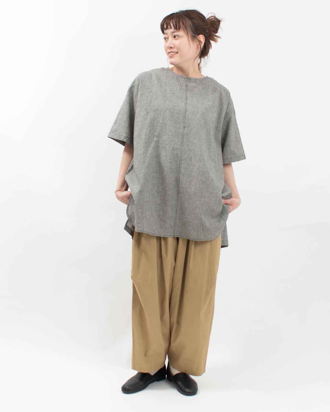 01EUP12261 blue willow コットンリネン後ろポケットチュニック