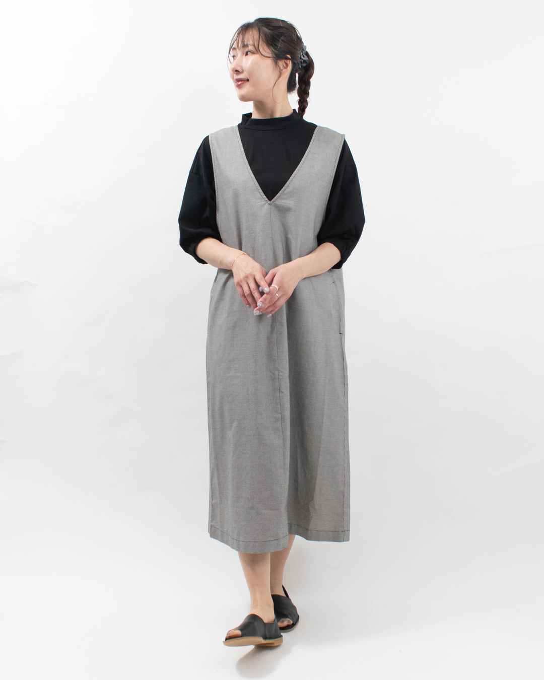 01EUP13315 blue willow コットンオックスリボンジャンパースカート