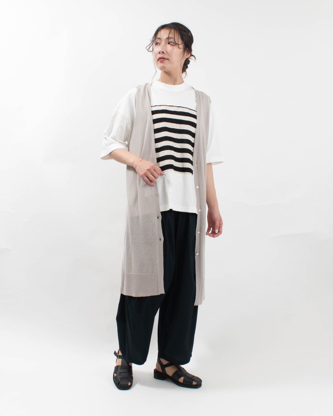 01EUP29269 blue willow コットンリネンニットロングベスト