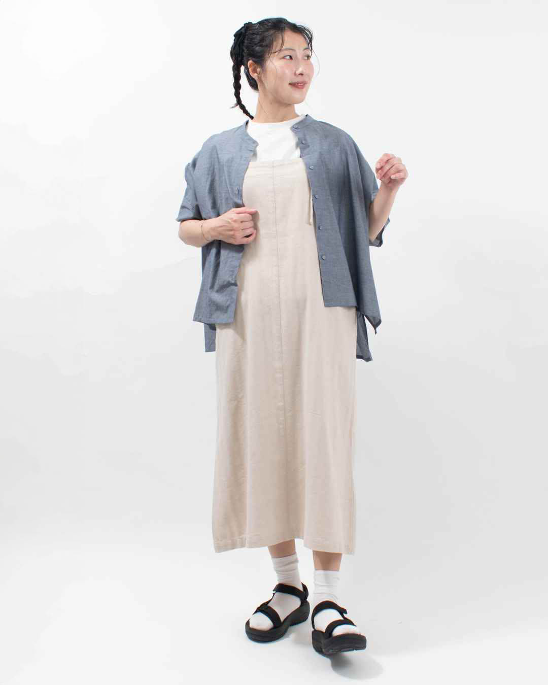 01EUS13343 blue willow コットンヘリンボンジャンパースカート