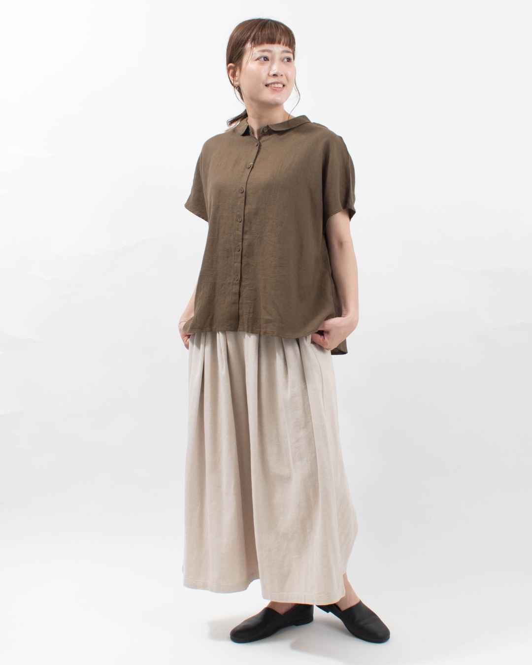 01EUS14344  blue willow コットンヘリンボンタックワイドパンツ