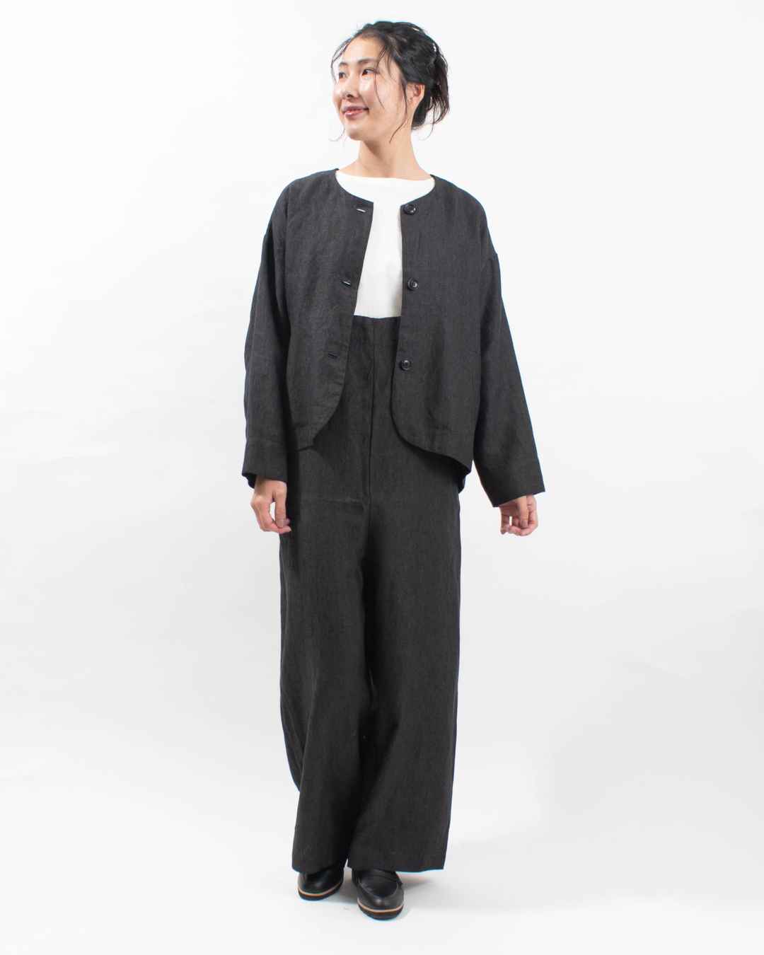 01EWP17501 blue willow リネン太番手切替コクーンジャケット