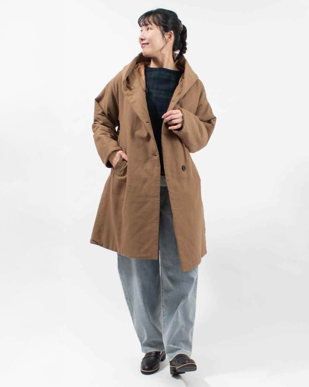 01EWP18544  blue willow コットンリネンボンディングフードコート