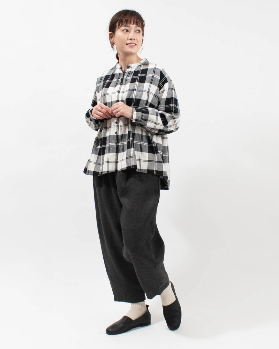01EWS11601  blue willow コットンリネンチェックブラウス