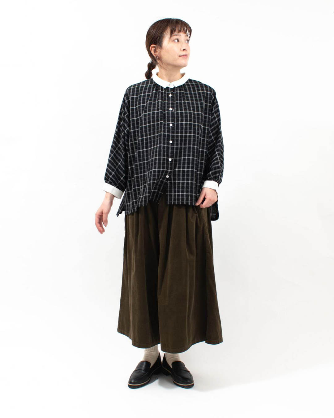 01EWS11618  blue willow コットンリネンチェック配色ブラウス