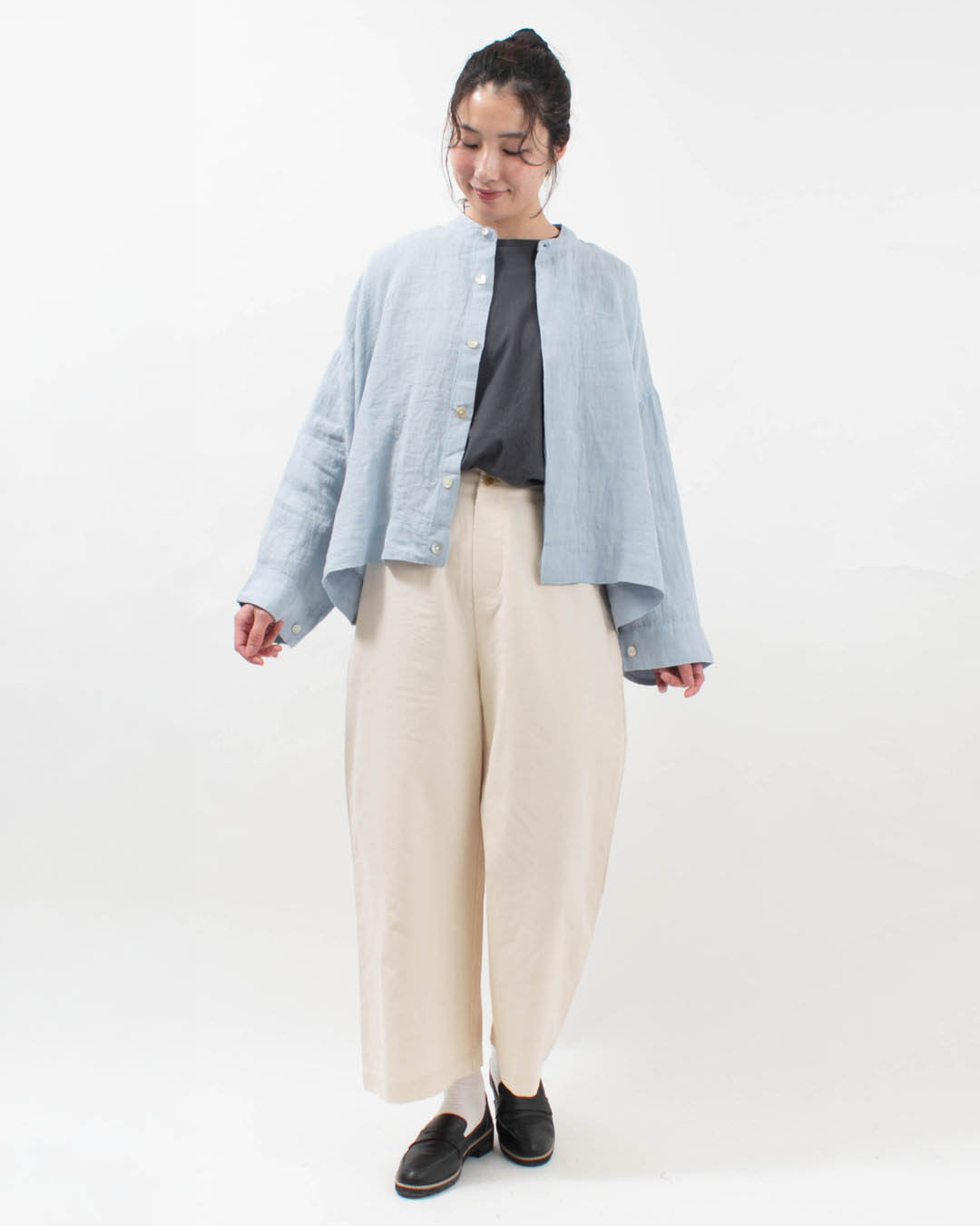 01FSP14055 blue willow コットンオックスストレートパンツ