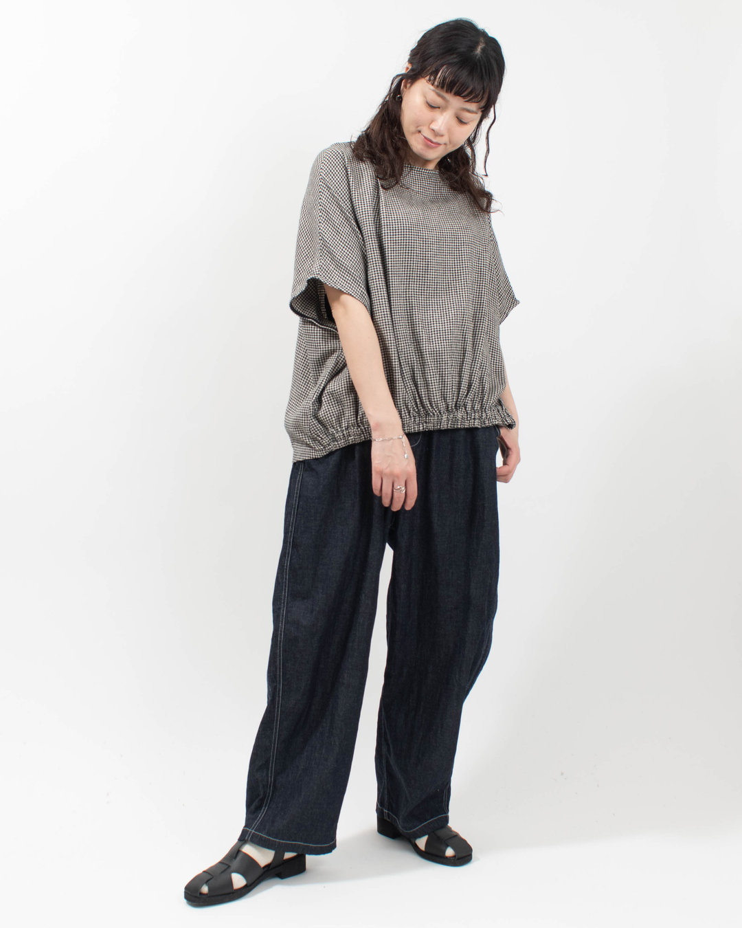 01FUP11213  blue willow リネンレーヨンヘリンボンブラウス