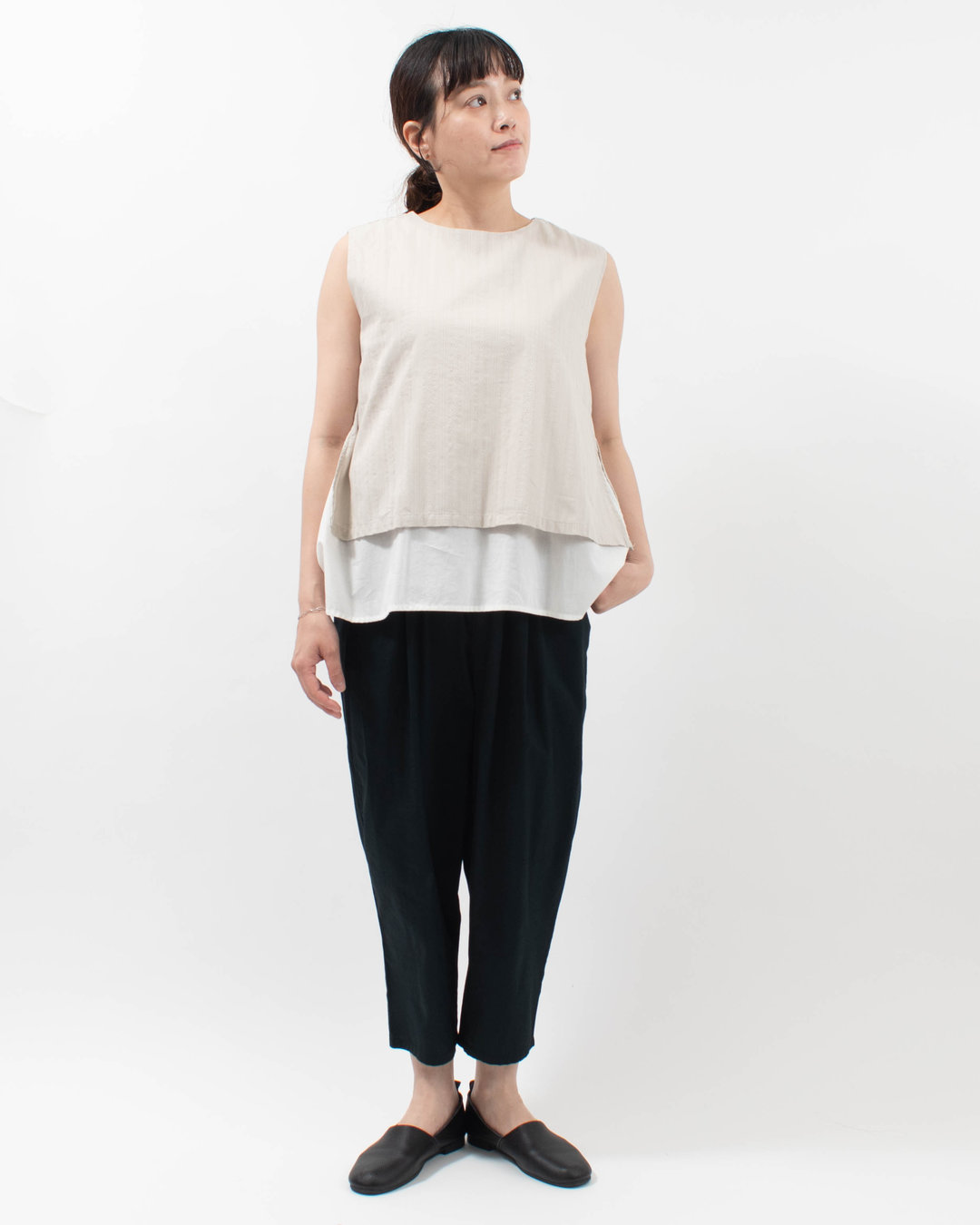 01FUP11315  blue willow コットン無地×ドビー二重仕様ブラウス 