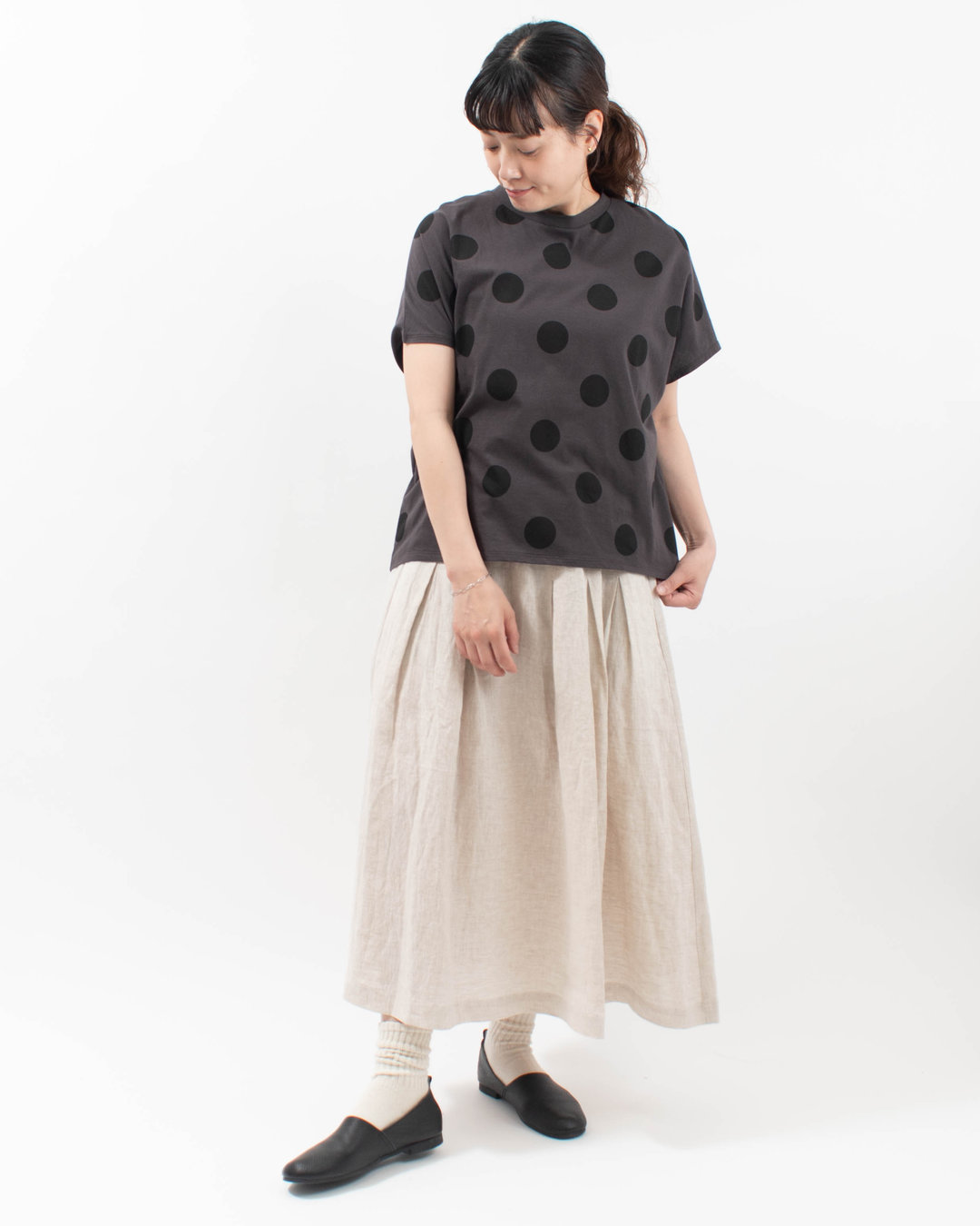 01FUP39327  blue willow ソフト天竺ドットプリントTシャツ 
