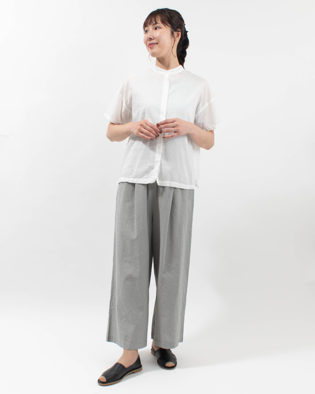 01FUS14344  blue willow コットンリネンワイドパンツ  