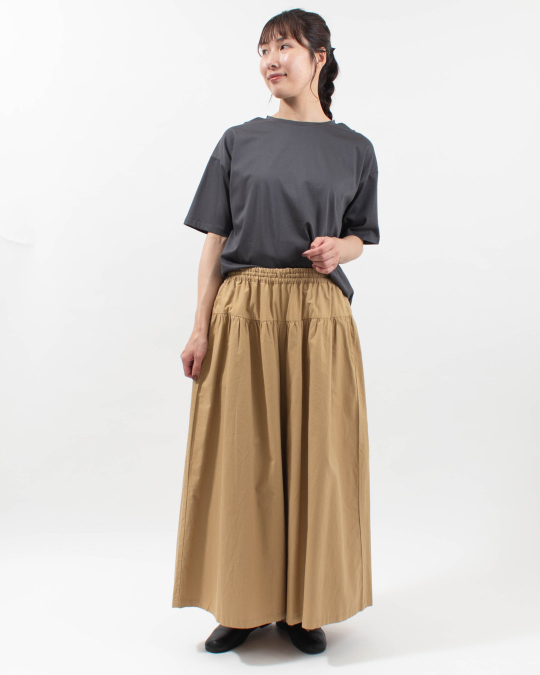 01FUS14348  blue willow コットンオックスヨーク切替えワイドパンツ  