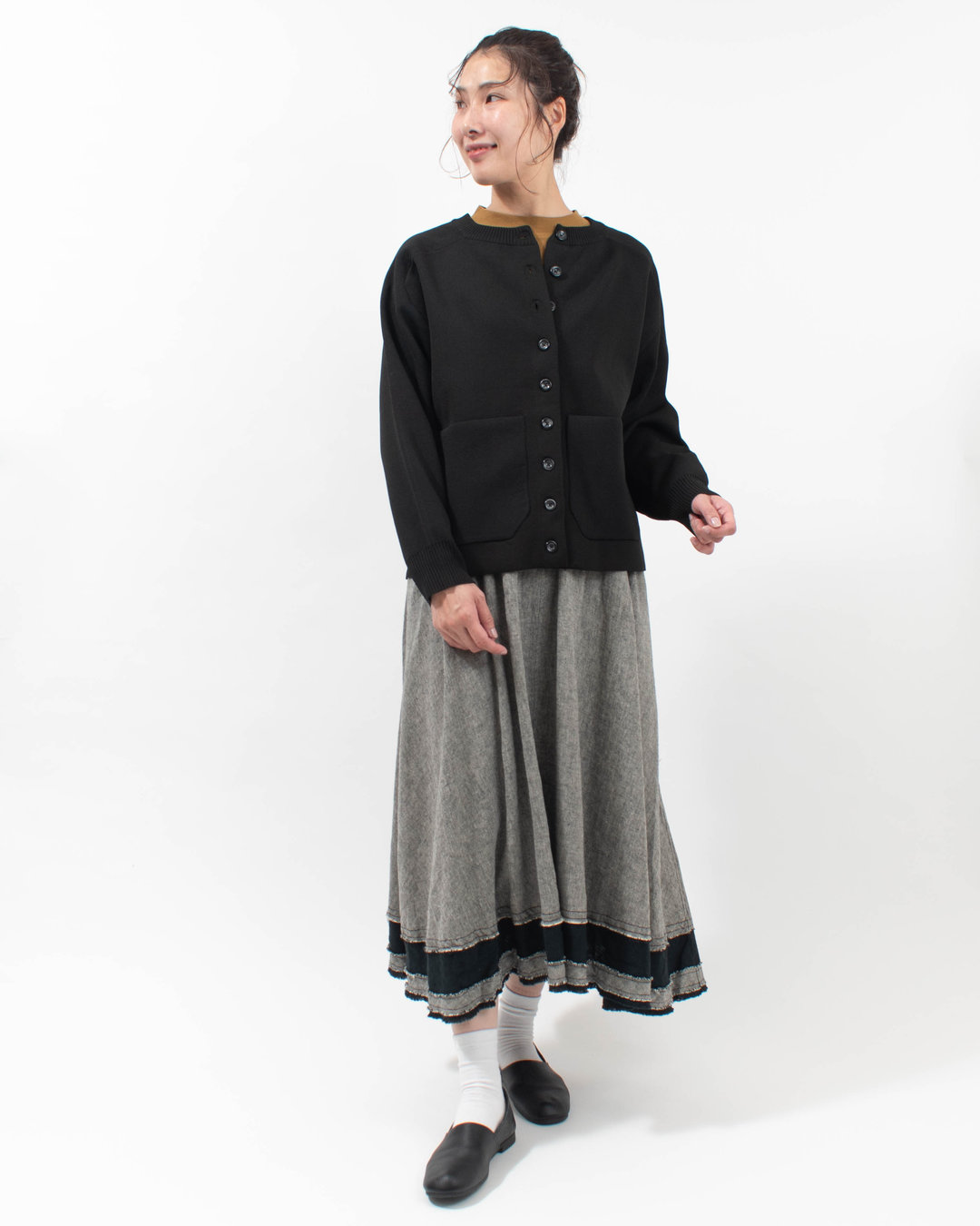 01FWP13513  blue willow コットンリネン 裁ち切り切替フレアスカート