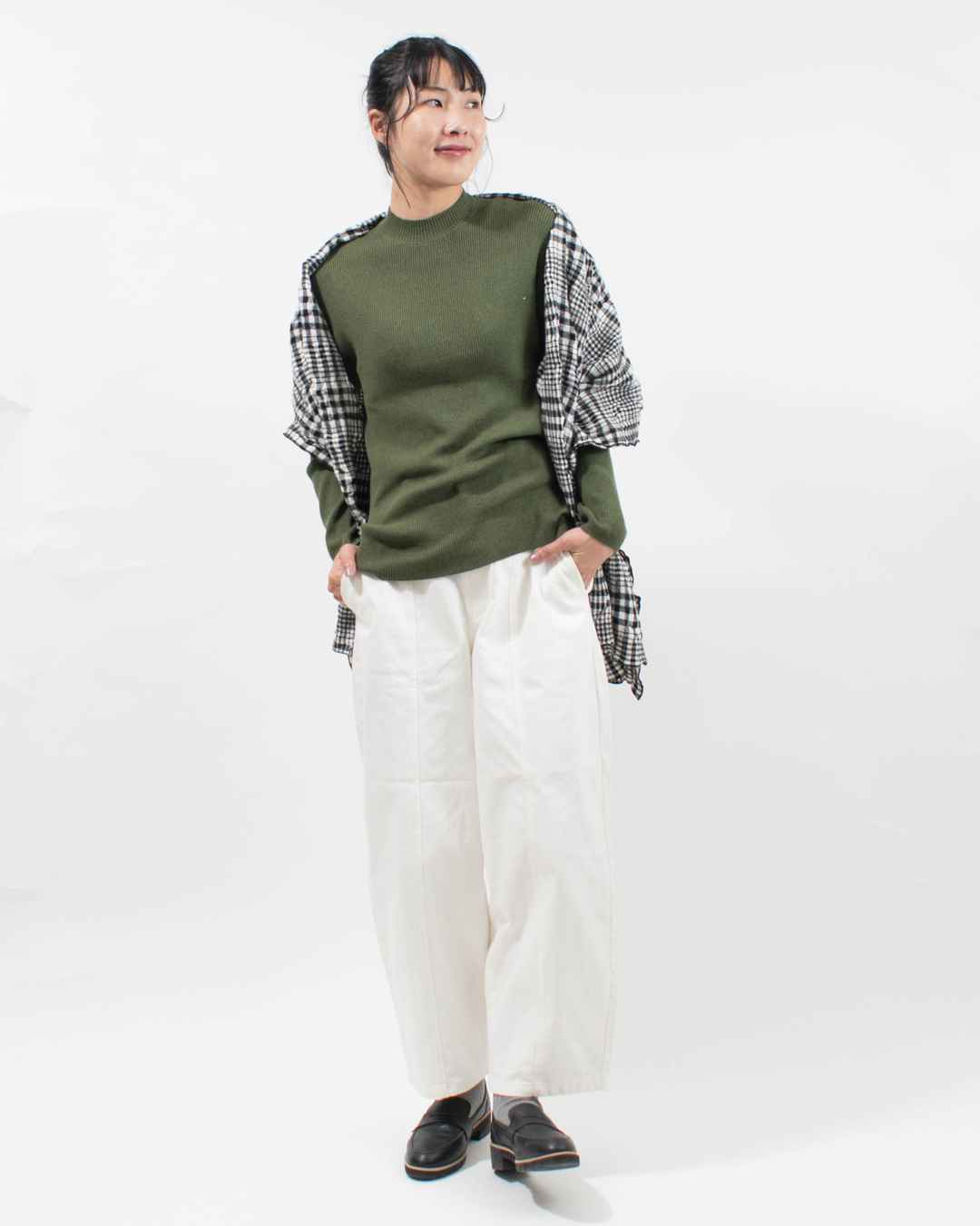 1542-229 YARRA 綿カシミヤハイネックリブニット