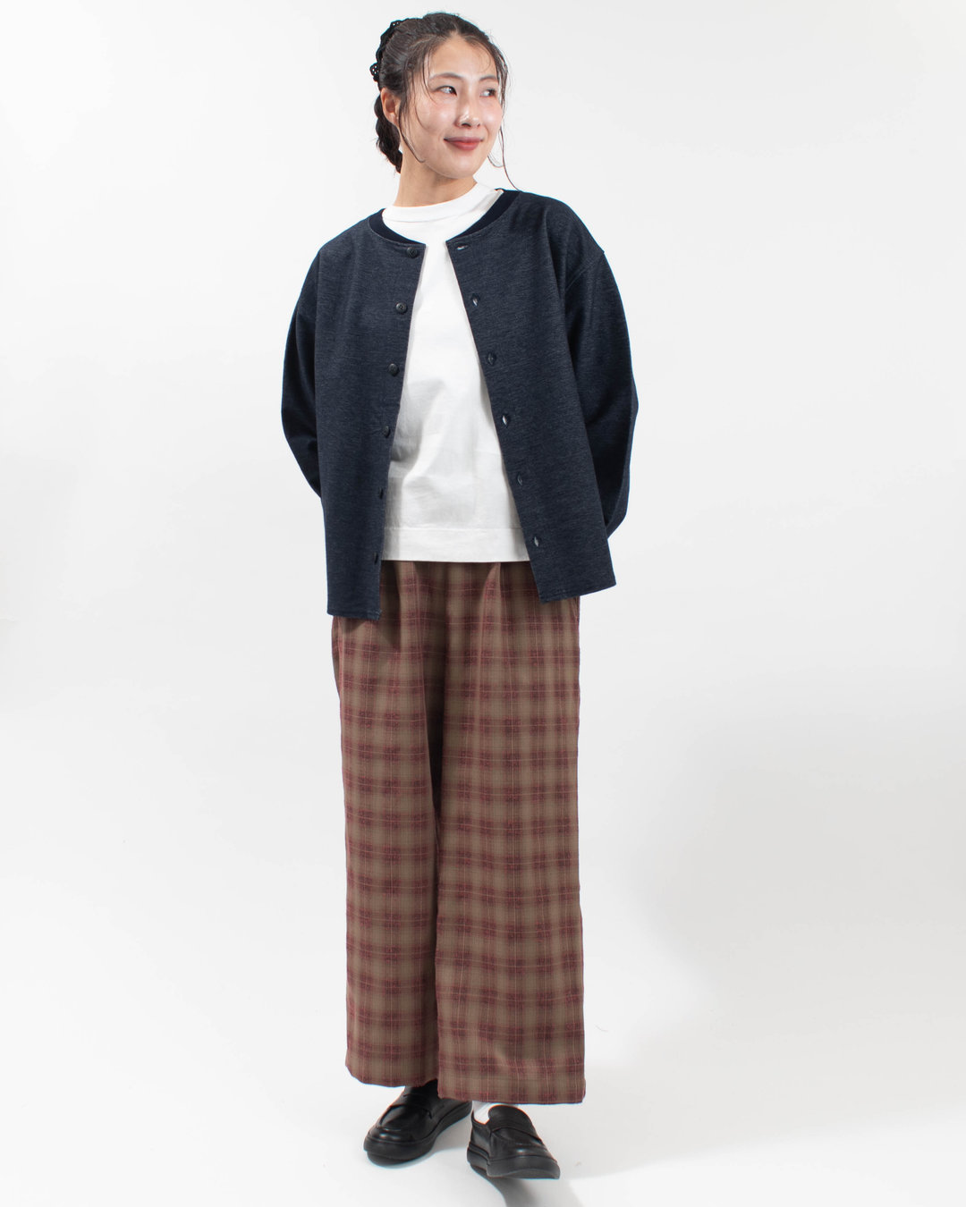 1645-218  YARRA オンブレチェックワイドパンツ