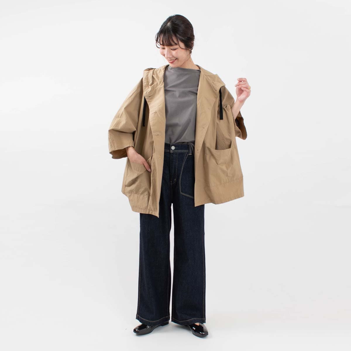 ichi 近江晒タイプライターフードジャケット｜ナチュラルファッション