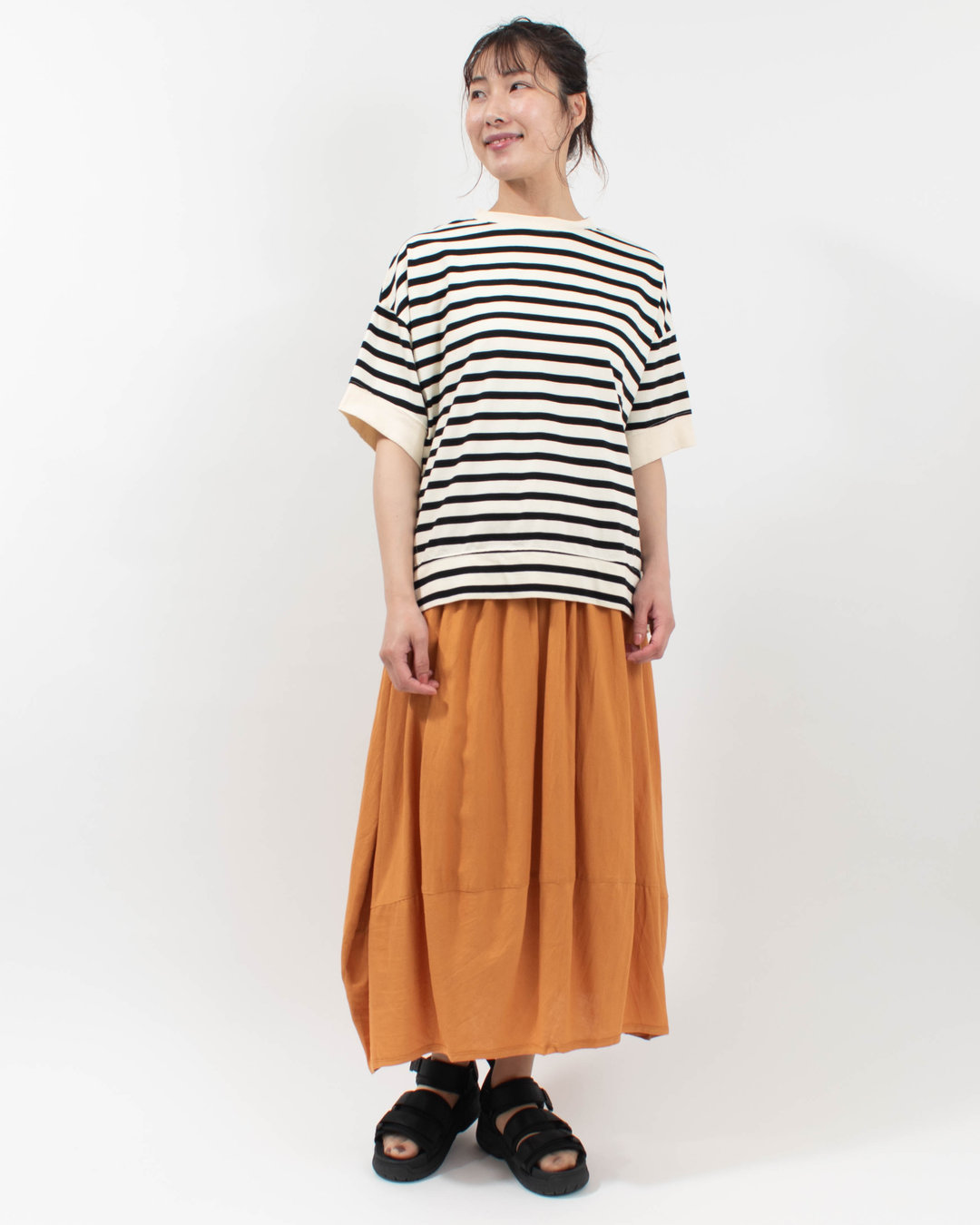 4202061-3  sloe 16/-ボーダー天竺ワイド5分袖Tシャツ 
