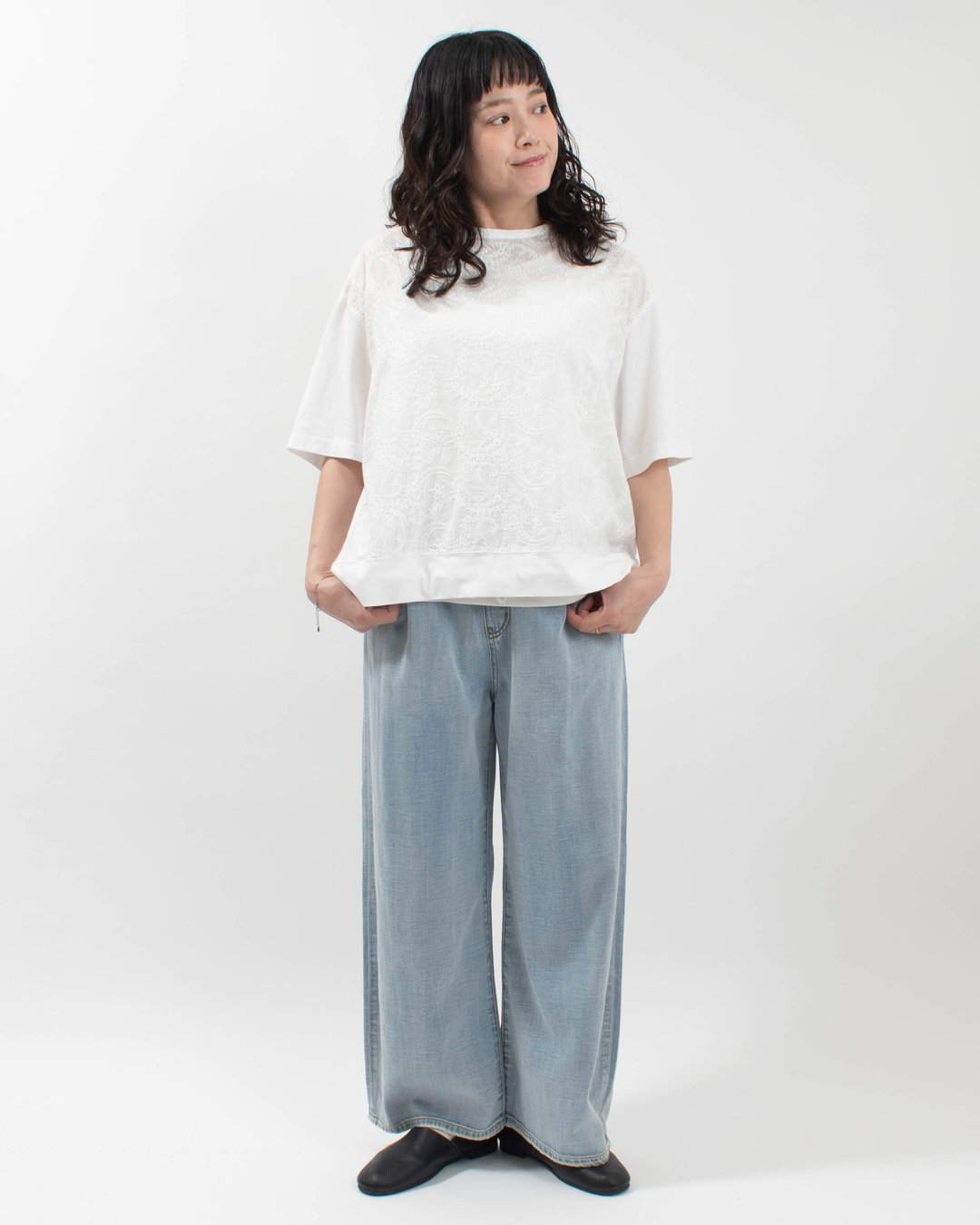 4203759  sloe ペイズリー刺繍×天竺 裾スピンドル5分袖Ｔシャツ
