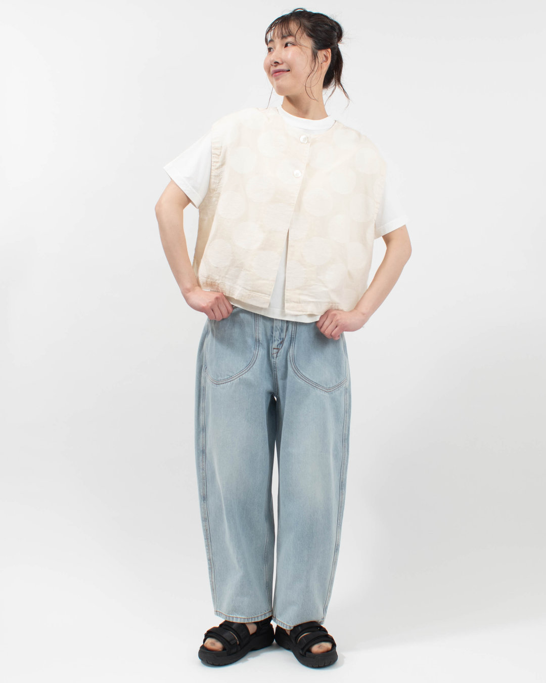 4401910-1  sloe 綿麻大ドットJQドロップショルダー前後2WAYベスト 