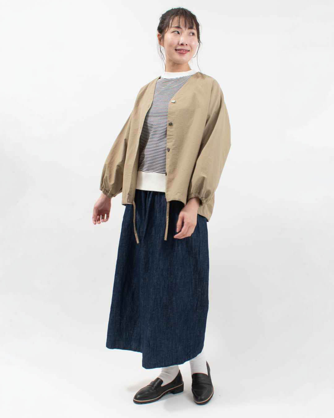 4409026  sloe コットンナイロンツイルワイド裾ひも袖ゴムカーディガン