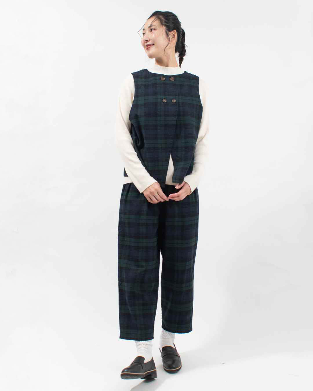 sloe 2WAY先染めチェックWボタンベスト｜ナチュラルファッション