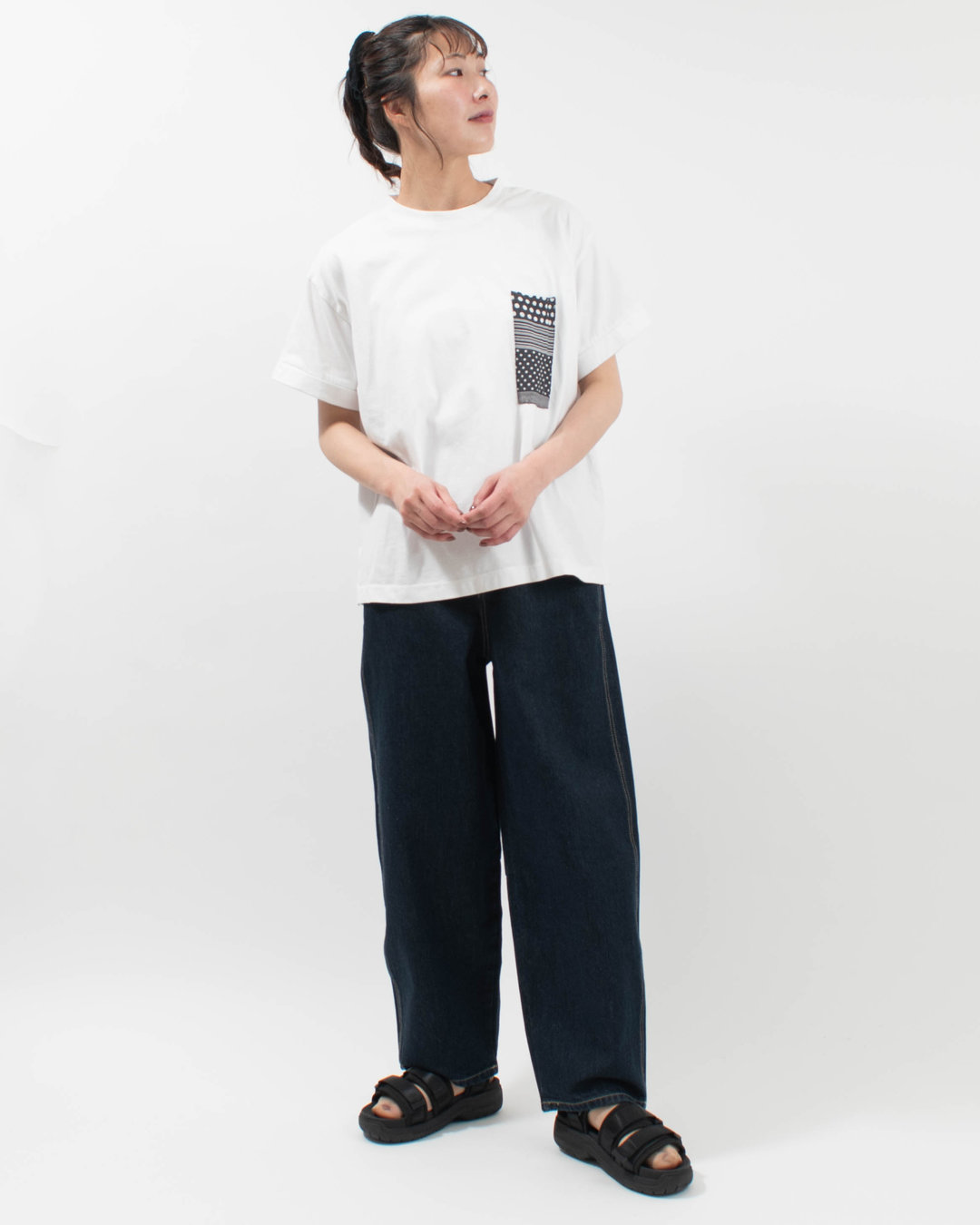 4601-6950  ista-ire コットンジャージー パッチワーク柄ポケットTEE