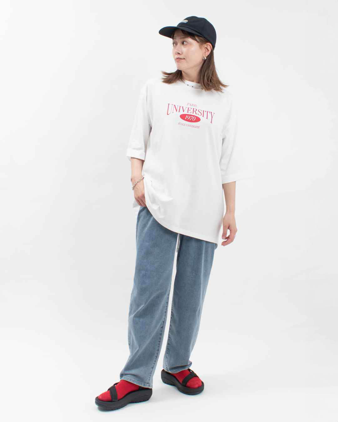 5642544  le colis コットン ロゴプリント 刺繍 バックスリット チュニック Tシャツ