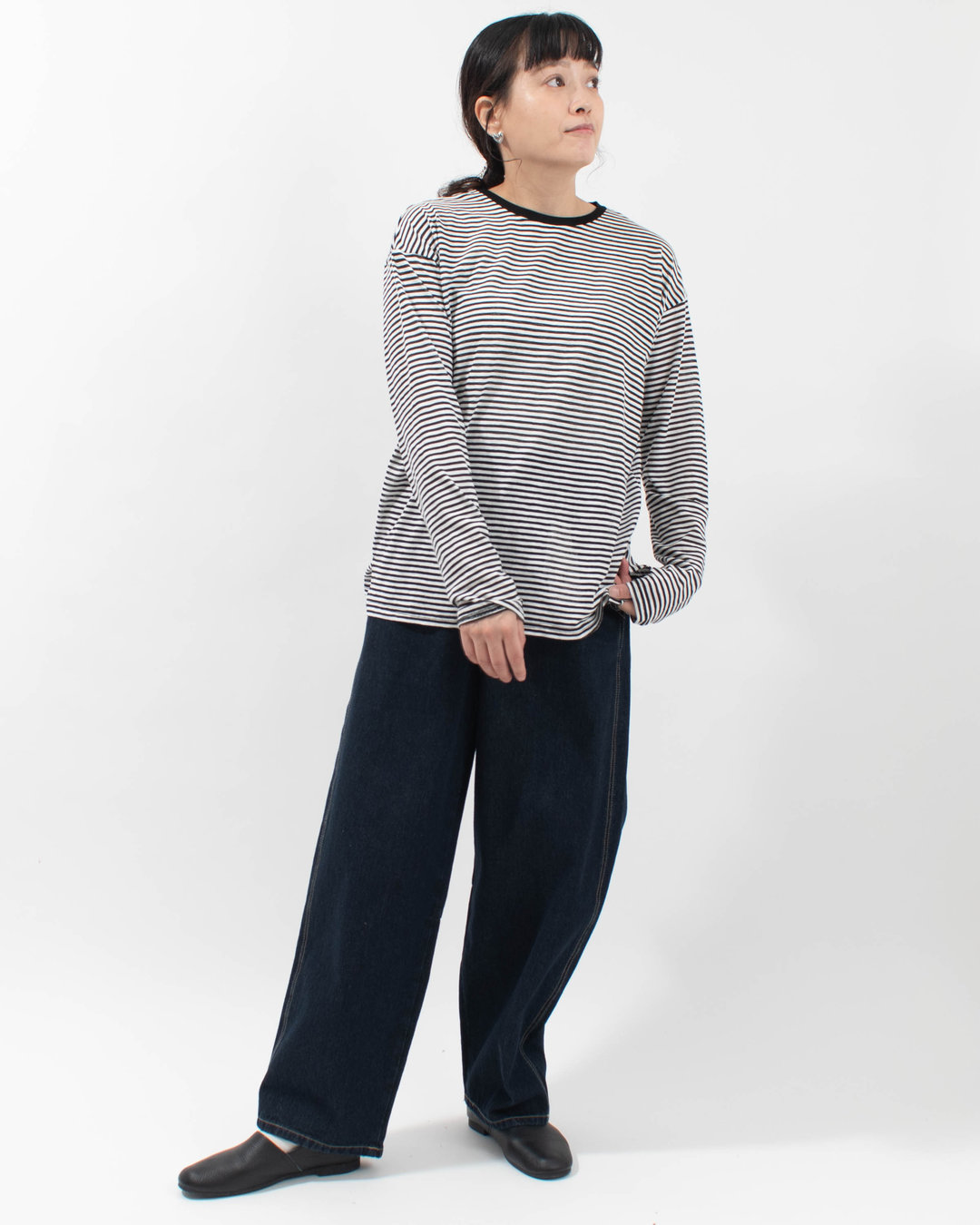 6645004  nuance of F シアーボーダー 長袖Tシャツ