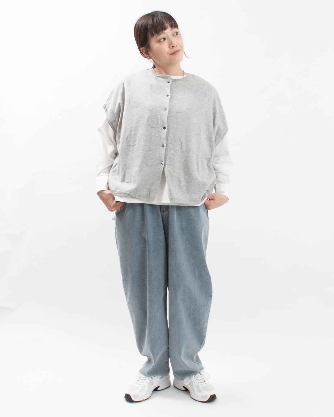 758-271 Bliss bunch 綿ニットドットジャガードドロップショルダーベスト