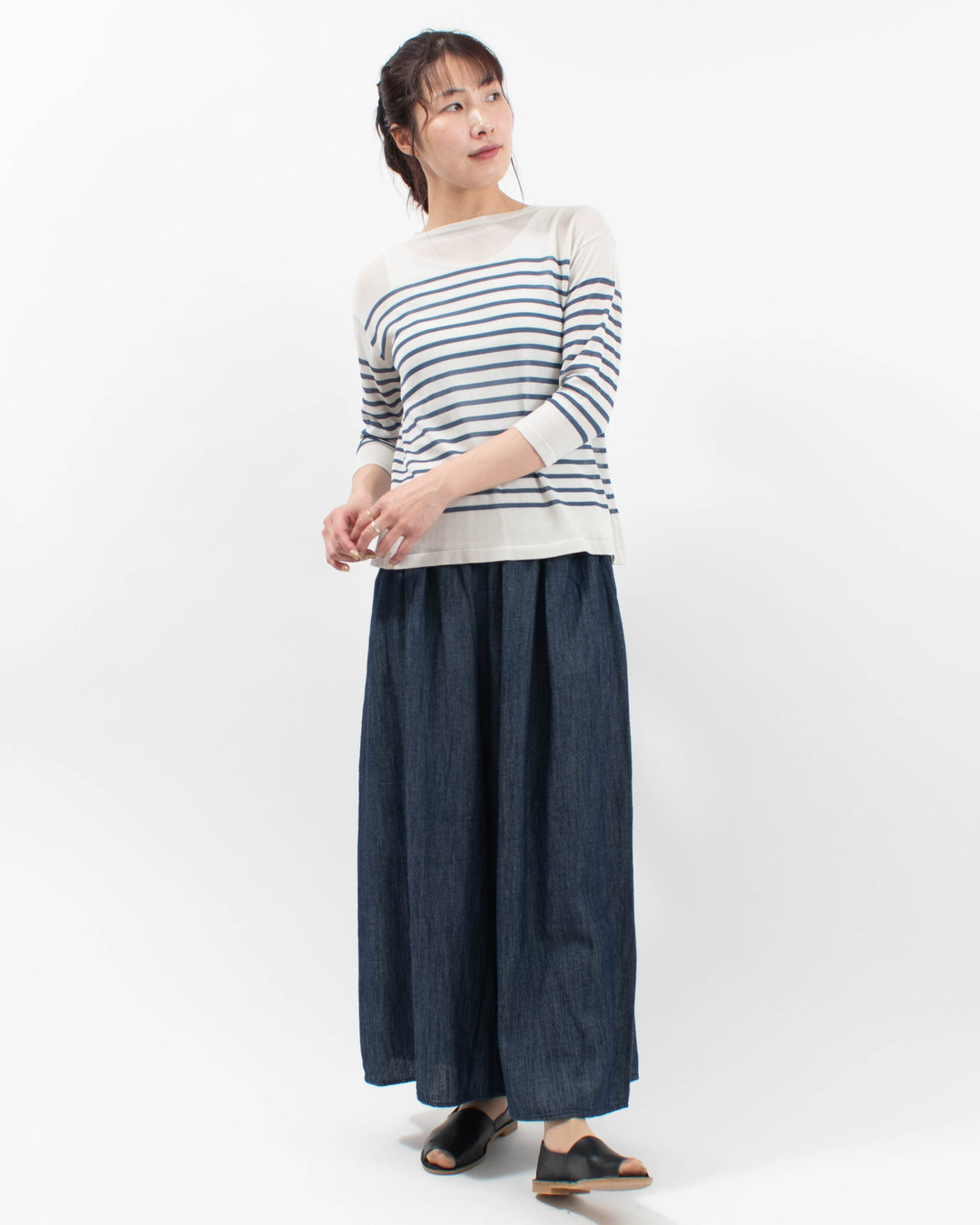 7601-7020  ista-ire 4.5oz綿麻甘撚りデニム　フレアパンツ 