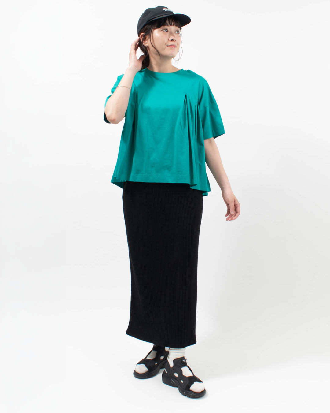 980-25118  vingtrois ドライタッチコットン BOXタックフレアT 