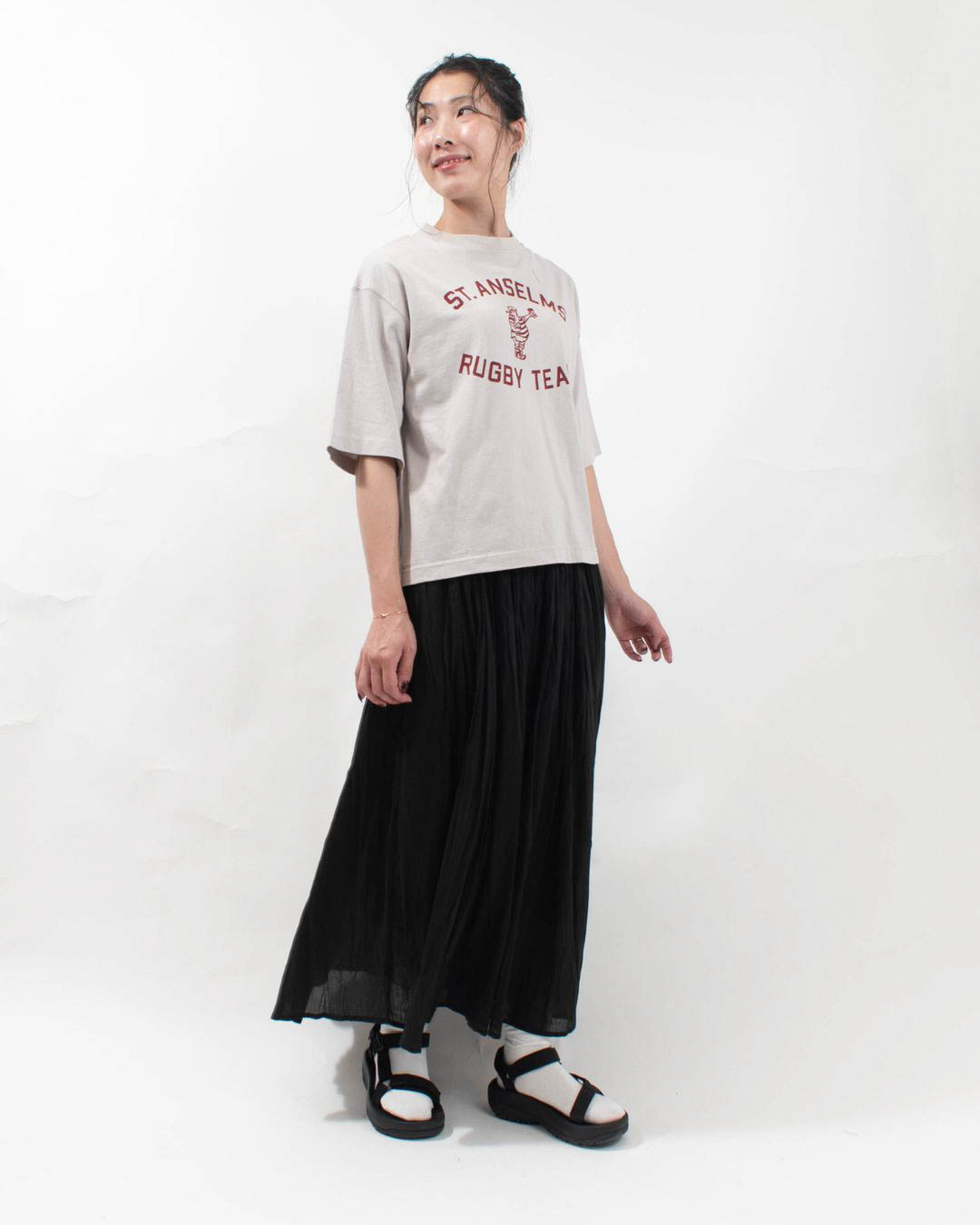 BLUE LAKE MARKET アメリカンドライ天竺|||6分袖ボックスプリントTee「ST.ANSELMS RUGBY TEAM」 B-501002 レディース ナチュラル  服 30代 40代 50代 BLUE LAKE MARKET｜【20%OFF】アメリカンドライ天竺6分袖