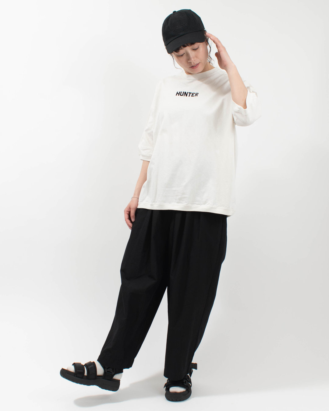 B-521008 BLUE LAKE MARKET 17/-BD天竺 肩パネル切替プリントTee［HUNTER］