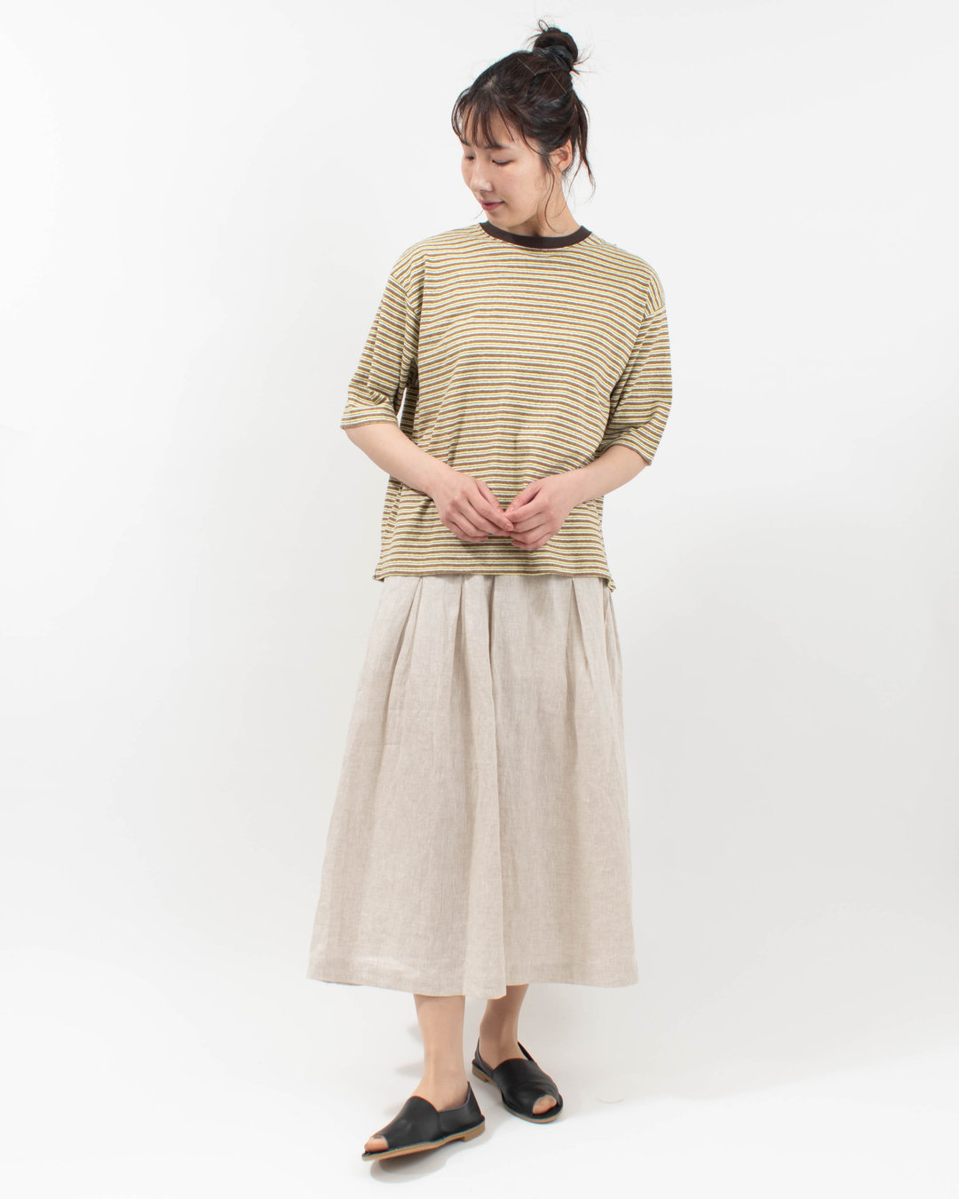 B-521027  BLUE LAKE MARKET リサイクルリバーマルチボーダー スリット明きボーダーTee