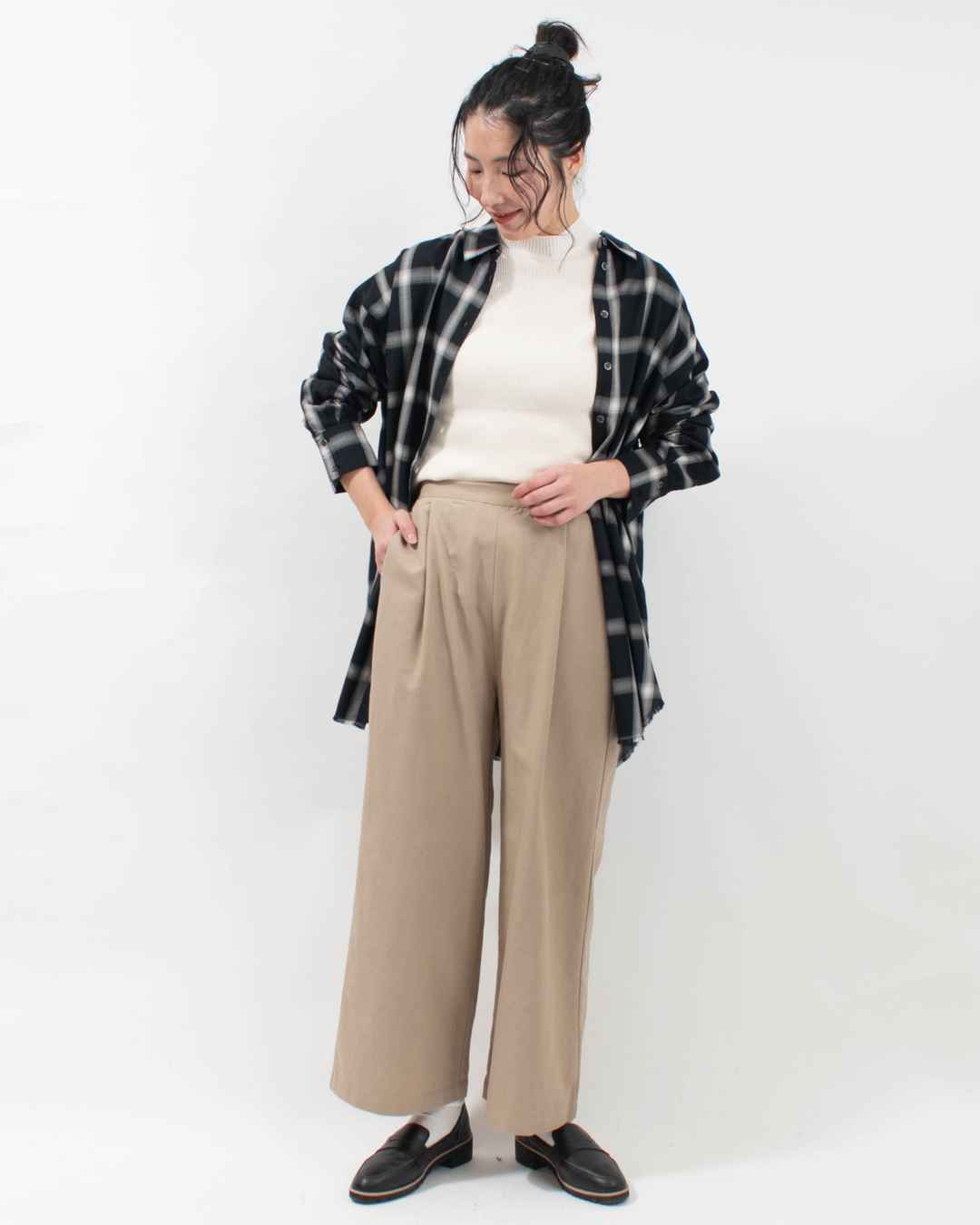 NS-25633  Swarm コットンテンセルワンタックワイドパンツ