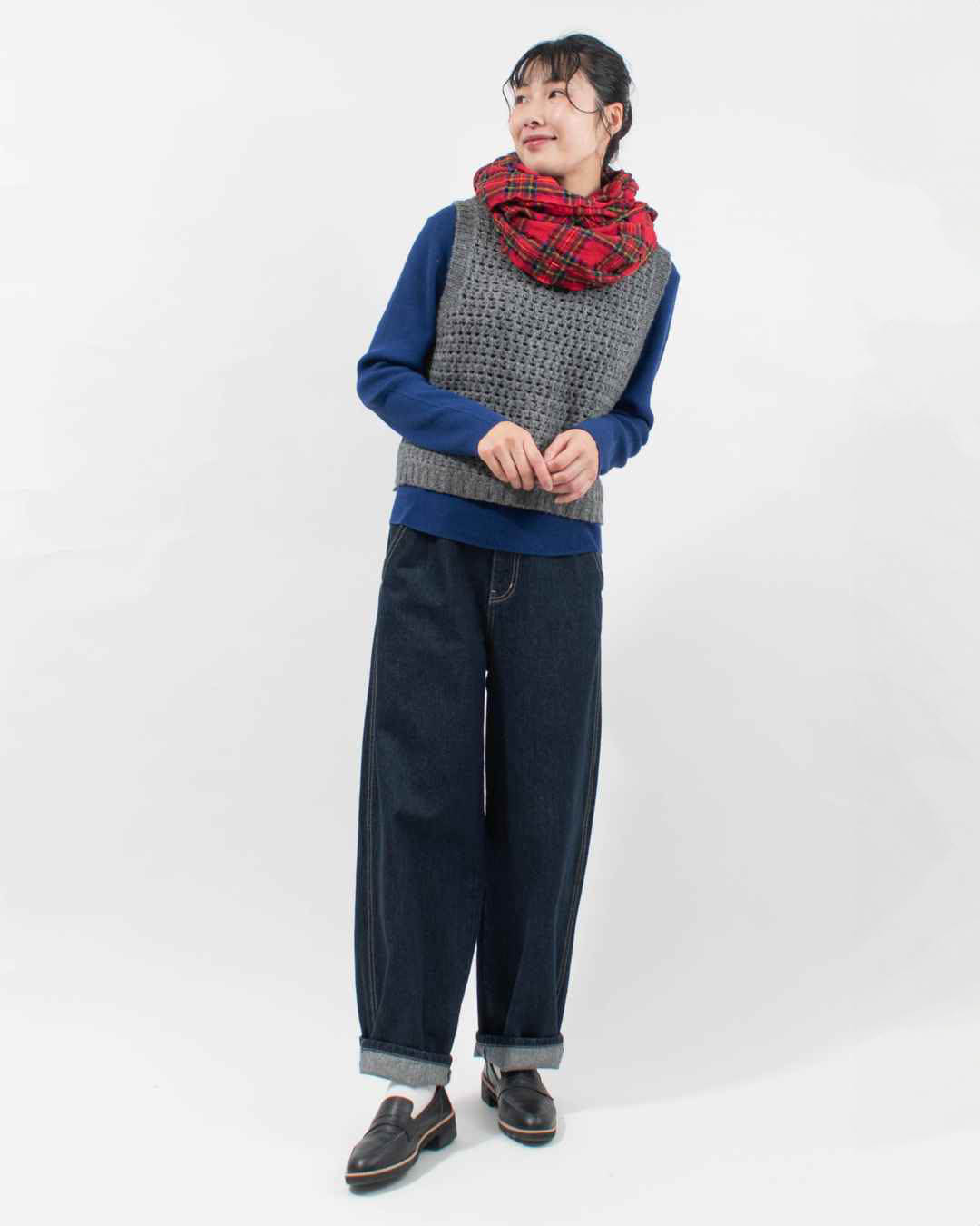 P00640 prit ウールコットンチェックストール