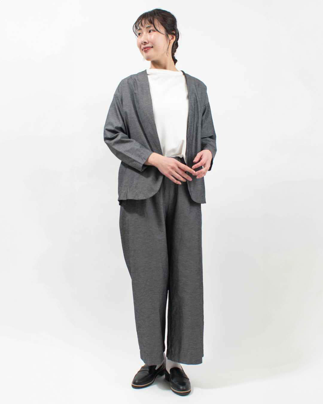 P71631 prit 綿麻ストレッチワイドパンツ