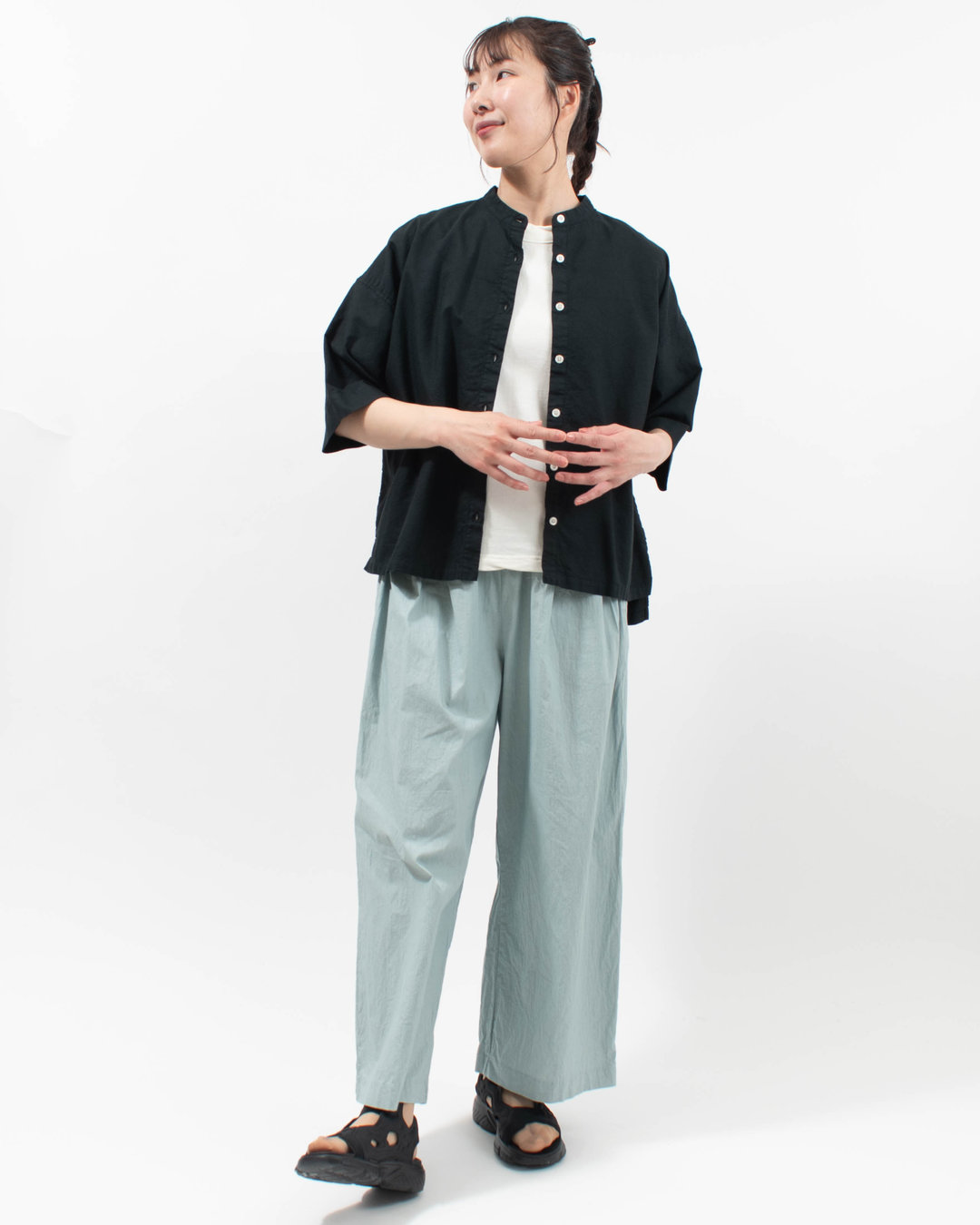 P72614  prit コットンリネンワッシャー中白染め タックワイドパンツ 