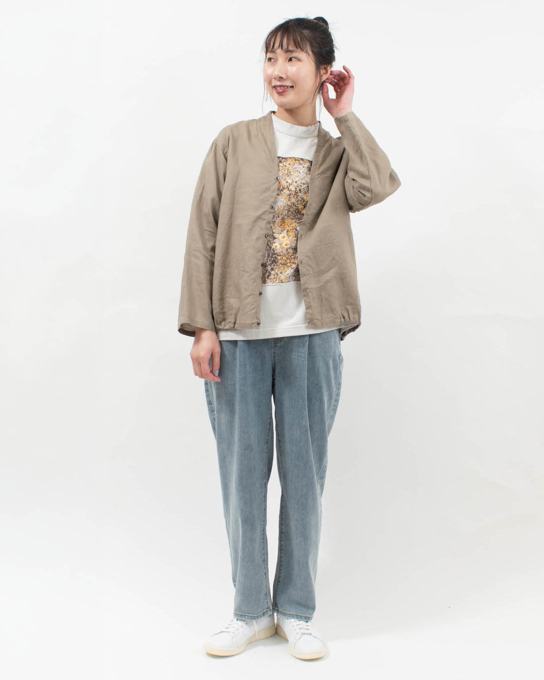 P81619  prit 60/1ラミーバイオクロス裾ゴムカーディガン