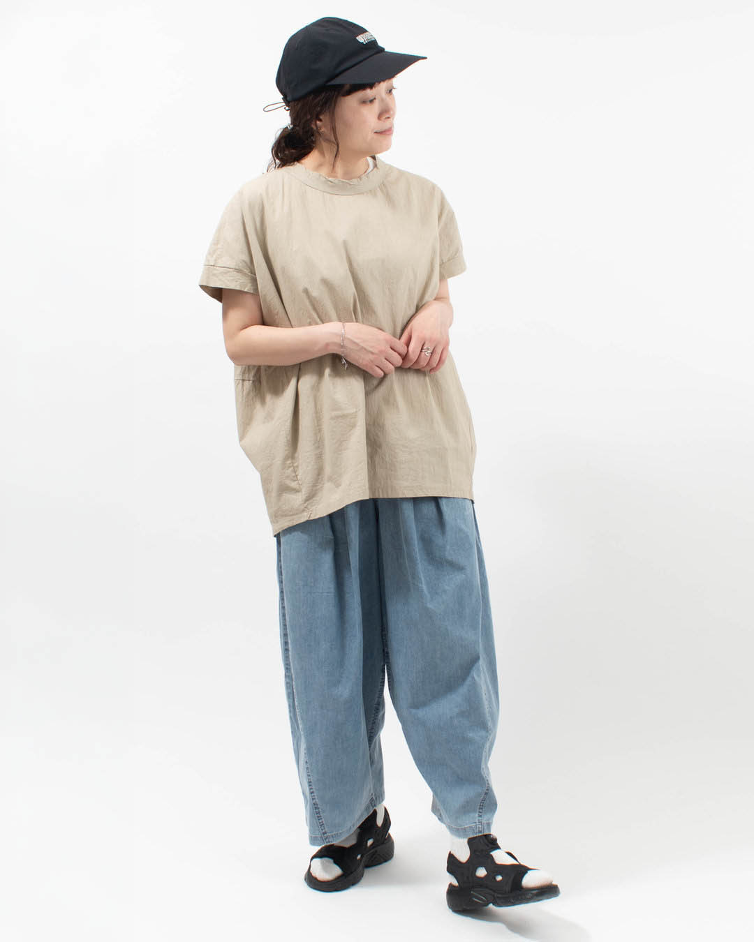 P82620  prit コットンリネンワッシャー中白染め ショートスリーブコクーンチュニック 