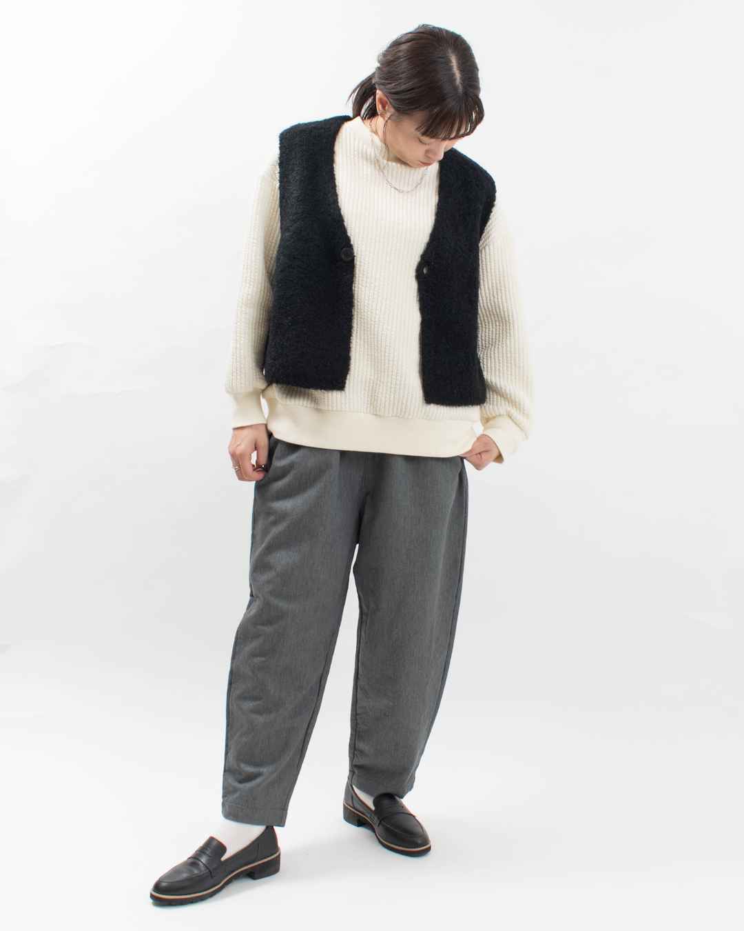 prit 1/2.8ブークレ3G天竺編みワンボタンベスト ｜ナチュラル