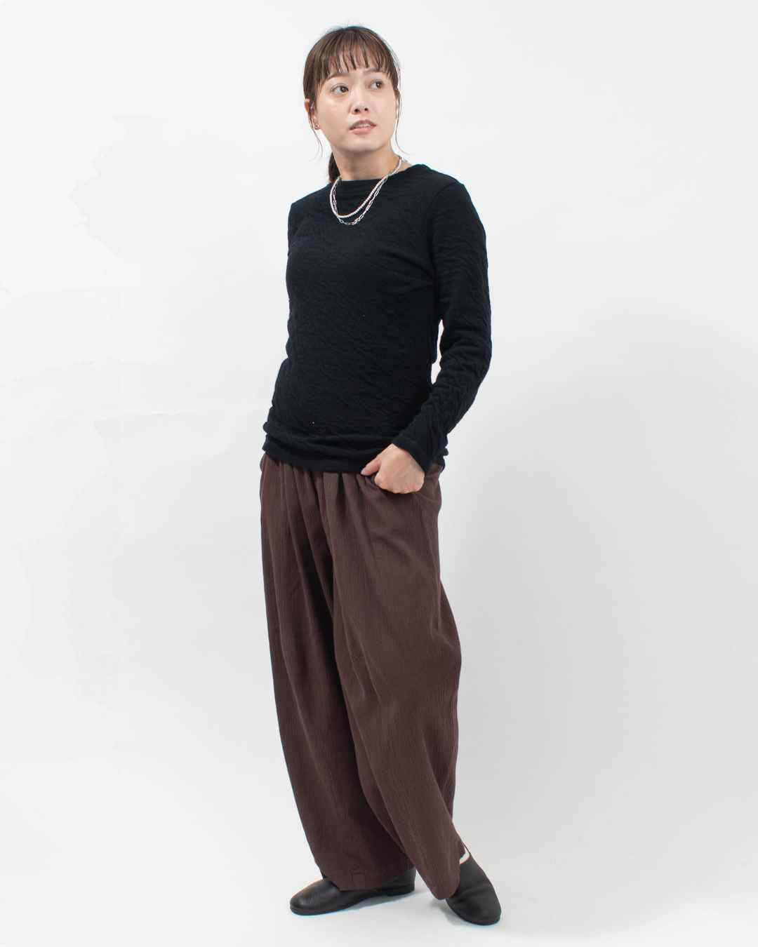 P90652 prit 1/25ウール綿接結クルーネックプルオーバー