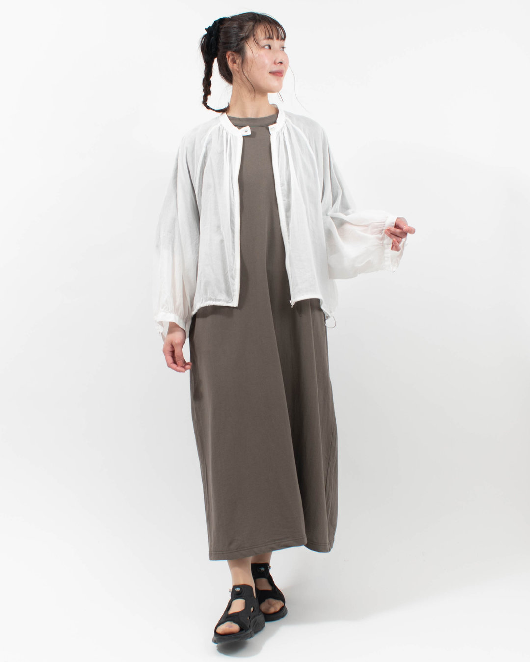 P92616  prit 30/1DEPENDインレイ 5分袖ワイドマキシワンピース 