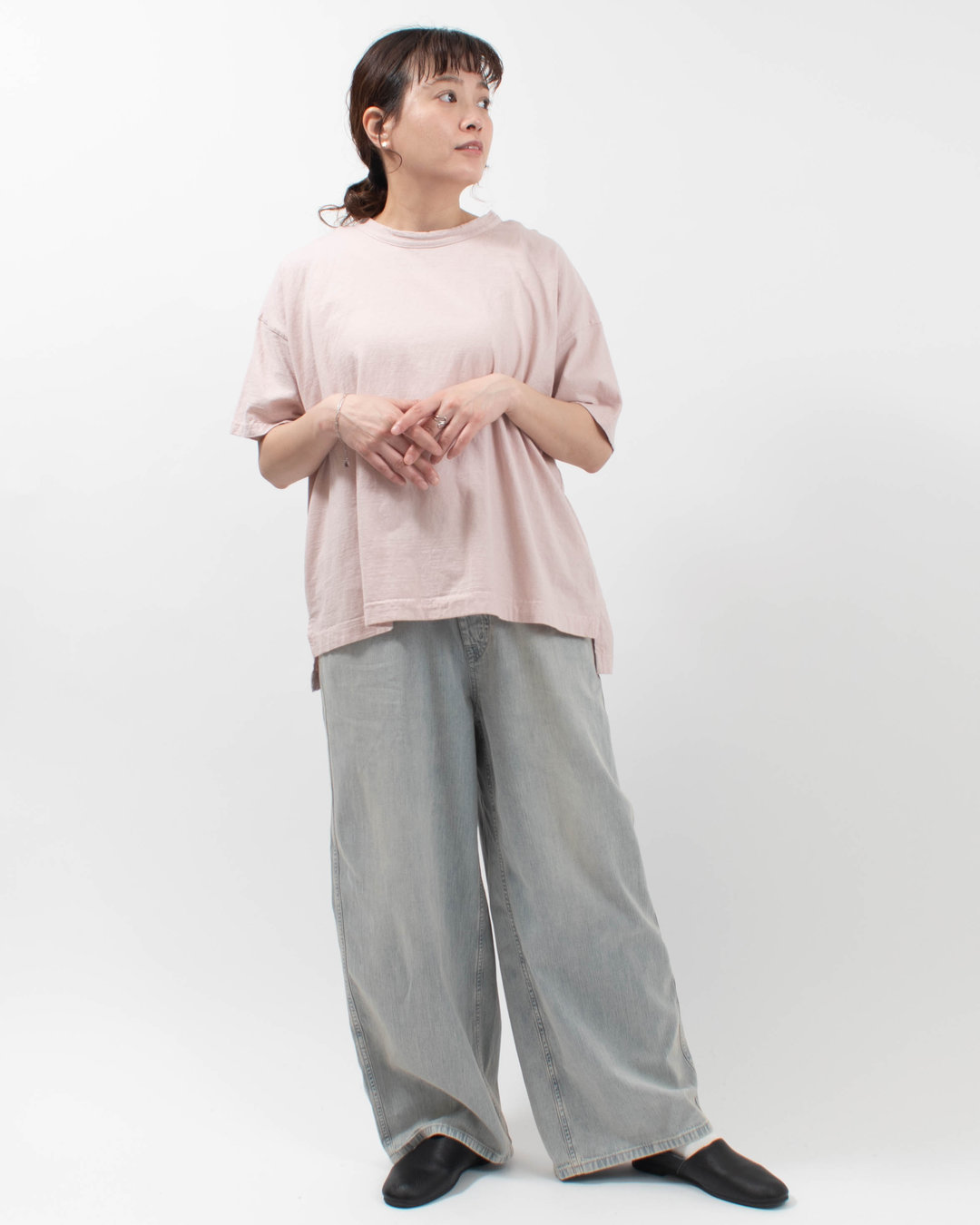 P92629  prit 30/1リサイクルムラ糸天竺 5分袖ワイドTシャツ