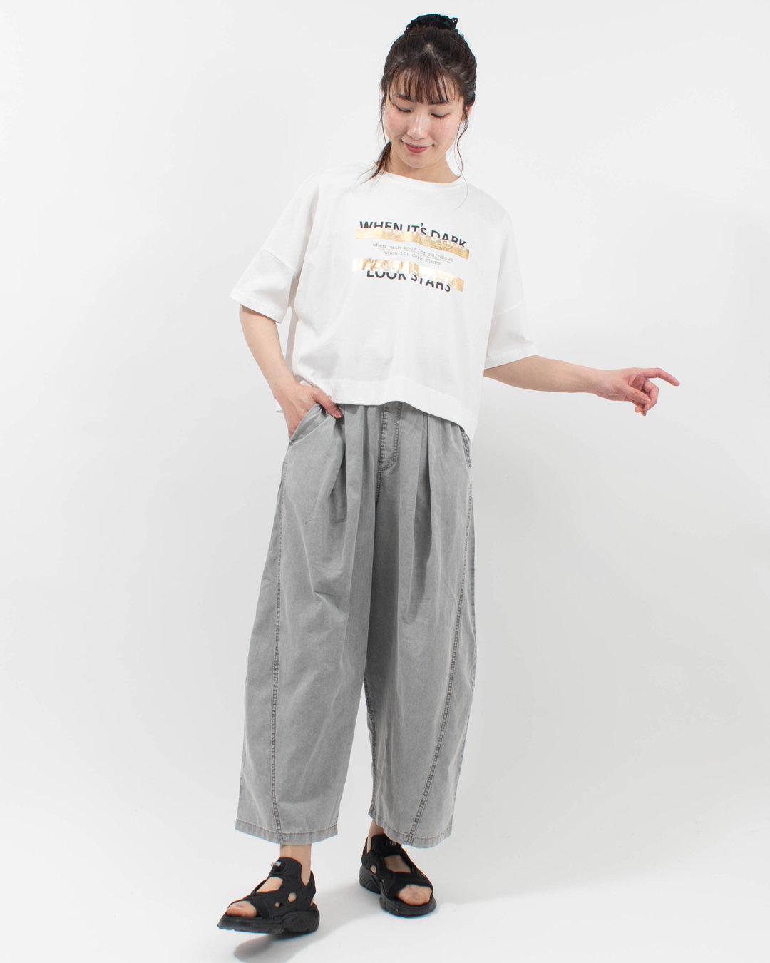 PST225884  mililopiulu 接触冷感 ボリューム ユル デニムパンツ 