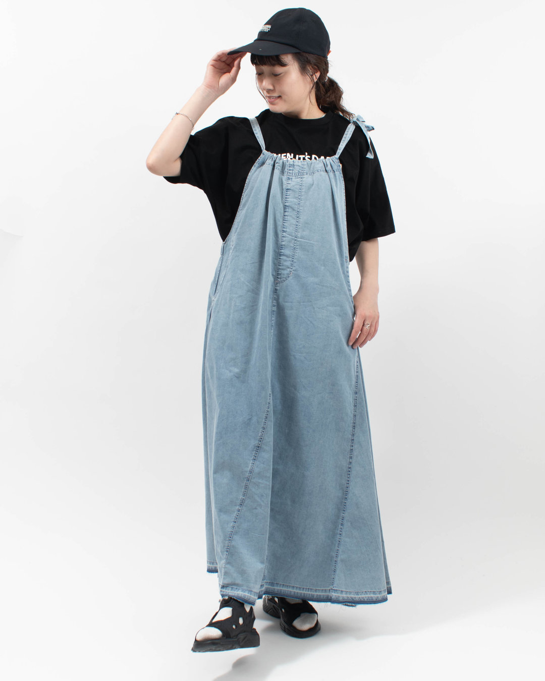 PST226012  mililopiulu 接触冷感ギャザーデニムワンピース 