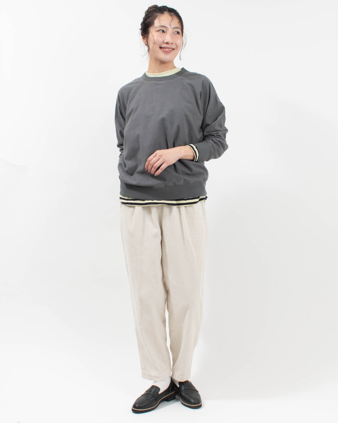 R37702  RINEN 20/1ネル両面起毛クルーネックシャツ