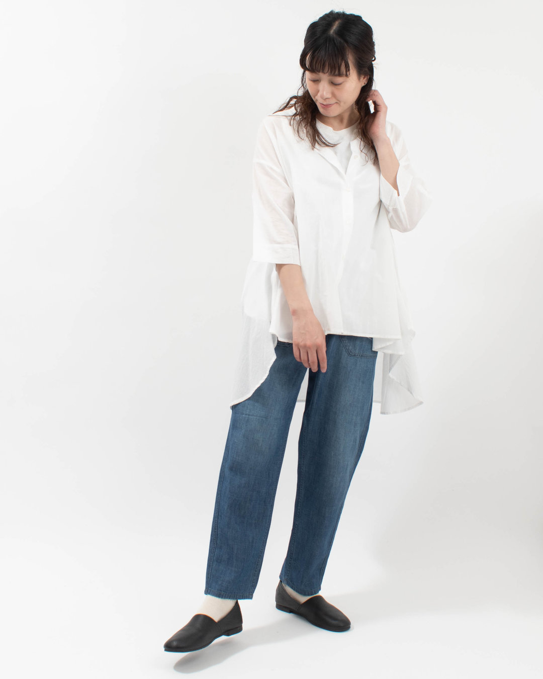 SA-0518  SO[ ] 80sローン シルキータッチ チビ衿フレアシャツ 